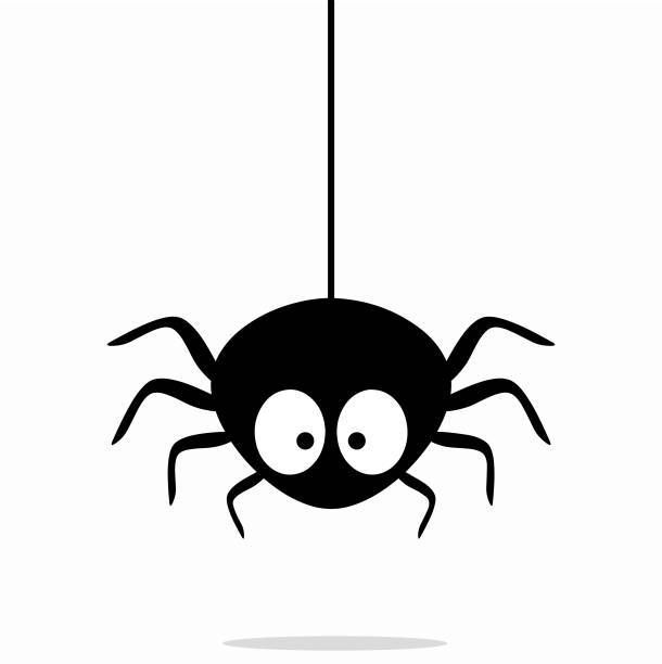 Cute black spider hangs on a spider web isolated on white background. Vector illustration EPS 10 Cute black spider hangs on a spider web isolated on white background. Vector illustration EPS 10 cute spider stock illustrations