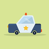 Colorful police car, kids vector illustration.