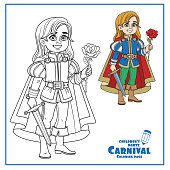 Cute boy in Prince Charming costume outlined for coloring page