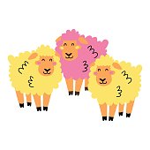 istock Cute bright happy sheeps. Vector hand drawn illustration. 1407124273
