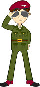 Vector illustration of an adorably cute British Army Officer saluting. 