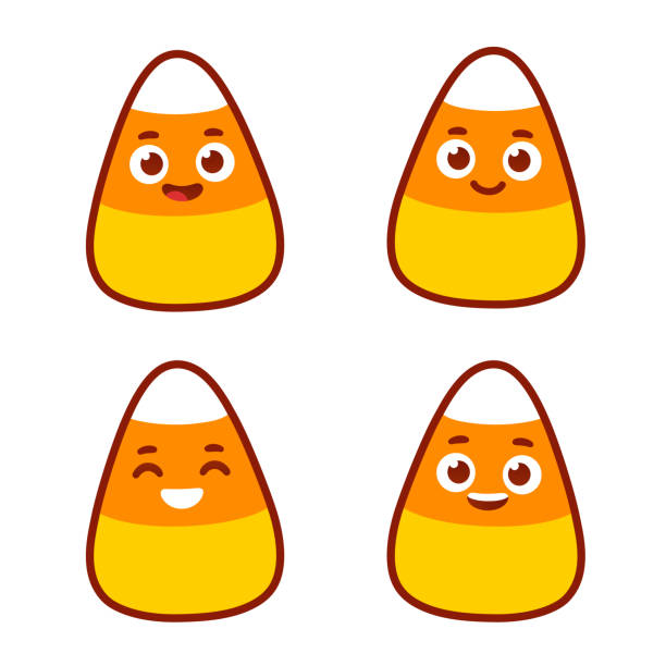 Cute candy corn set Cute cartoon candy corn set with funny face expressions. Halloween clip art illustration. candy clipart stock illustrations