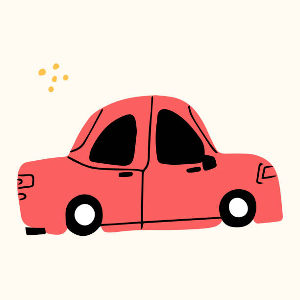 ein niedliches auto, handgezeichnet im doodle-stil. vektor-illustration für kinderbücher, postkarten in einem einfachen sweatshirt-stil von hand. vektor-illustration im skandinavischen stil - lustige autos stock-grafiken, -clipart, -cartoons und -symbole