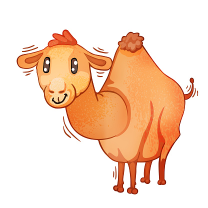 Cute Cartoon Camel Vector Illustration, Drawing for Children's Book