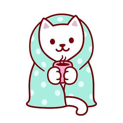 Cute cartoon cat in blanket