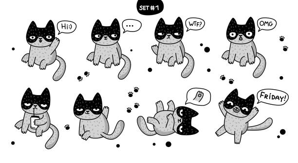 stockillustraties, clipart, cartoons en iconen met schattige cartoon katten met verschillende emoties. - happy friday emoticon