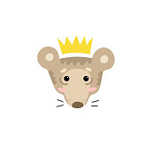 Cute cartoon character of  bear in crown. Cool picture is great for children's products: clothes, textiles, postcards, stationery products and other things. Vector illustration.