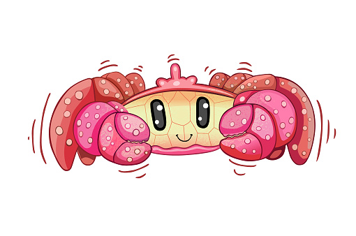 Cute Cartoon Crab Vector Illustration, Animal Mascot Character