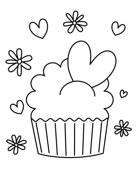 cute cartoon cupcake black and white vector illustration for coloring art cute cartoon cupcake black and white vector illustration for coloring art cupcakes coloring pages stock illustrations