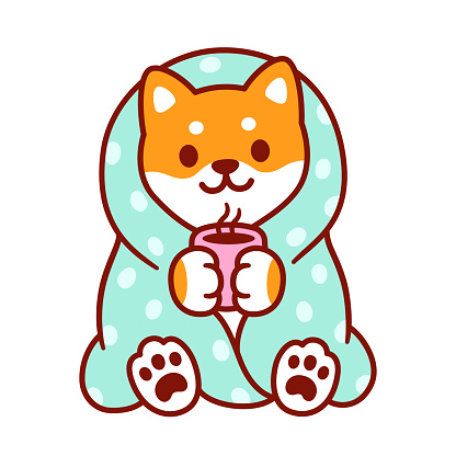 Cute cartoon dog in blanket