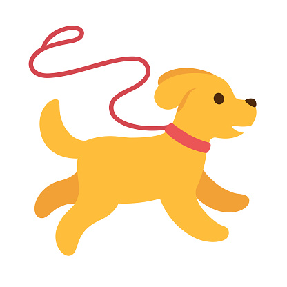 Cute cartoon dog running with leash