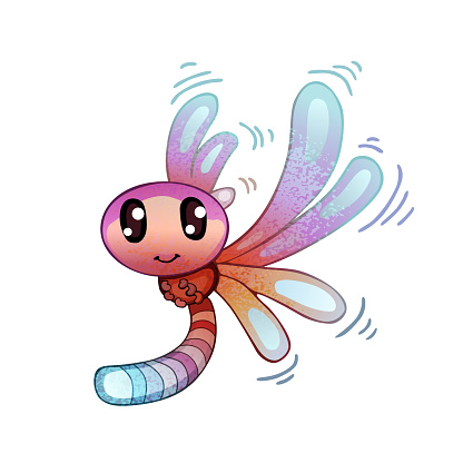 Cute Cartoon Dragonfly Vector Illustration, Animal Mascot Character