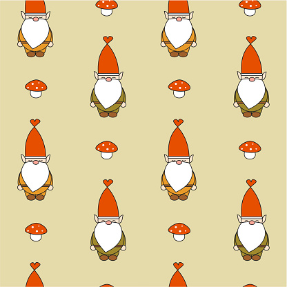 Download Cute Cartoon Gnome Seamless Vector Pattern Background ...