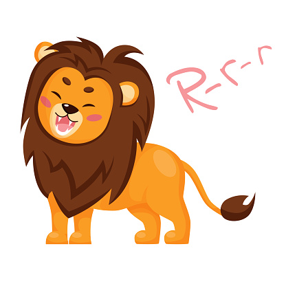Cute cartoon lion roaring. Vector illustration isolated