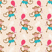 Seamless pattern with cute cartoon monkey vector illustration