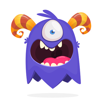 Cute Cartoon Monster With Horns With One Eye Stock Illustration ...