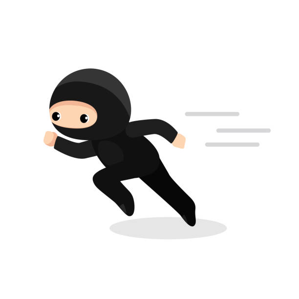 stockillustraties, clipart, cartoons en iconen met cute cartoon ninja running isolated on white background - manga boy action