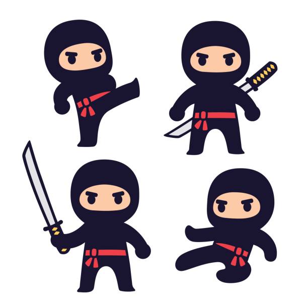 illustrations, cliparts, dessins animés et icônes de dessin animé mignon jeu de ninja - ninja
