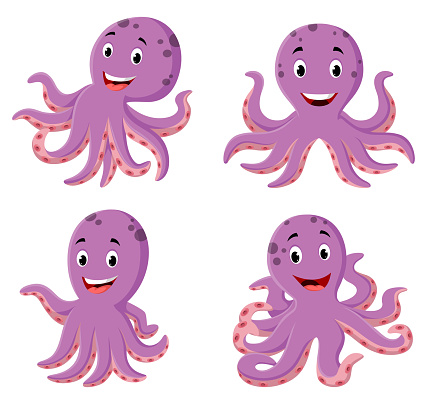 Cute cartoon octopus different expression