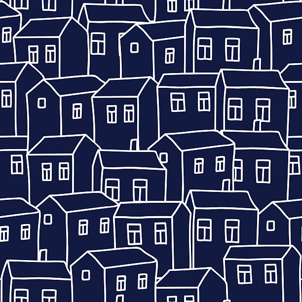cute cartoon pattern with houses. seamless vector background. - 屋頂 插圖 幅插畫檔、美工圖案、卡通及圖標