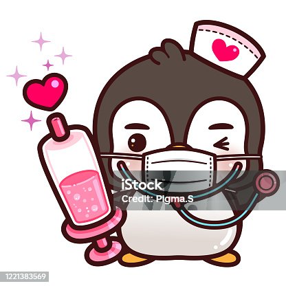 istock Cute Cartoon Penguin Take Care 1221383569