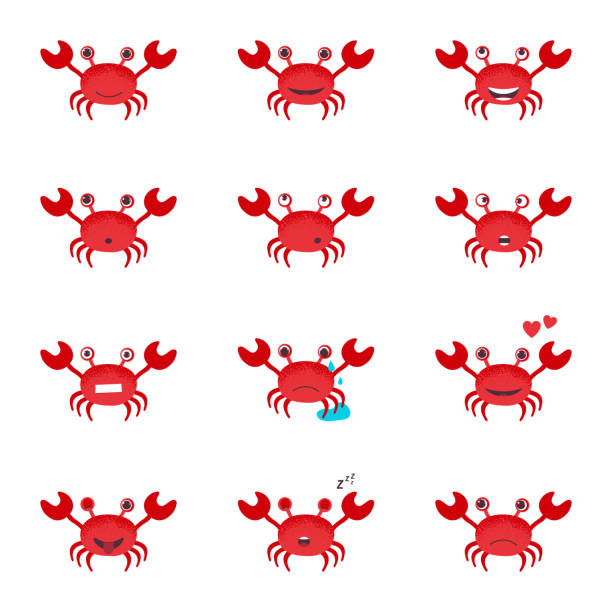 Cute cartoon red crab drawing. Crab character vector illustration. Emotion. Emoji vector art illustration
