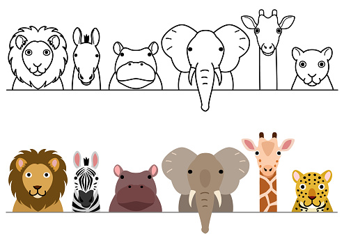 cute cartoon safari animals border set