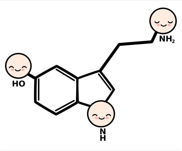 cute cartoon serotonin molecule vector illustration isolated on white background  cute seratonin stock illustrations