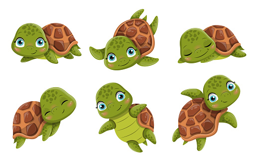 Cute cartoon smiling turtles