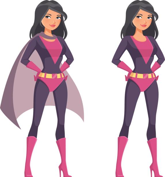 cute cartoon supergirl in pink costume EPS10 vector file superwoman stock illustrations