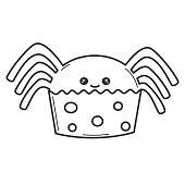 cute cartoon vector black and white spider cupcake funny halloween illustration for coloring art