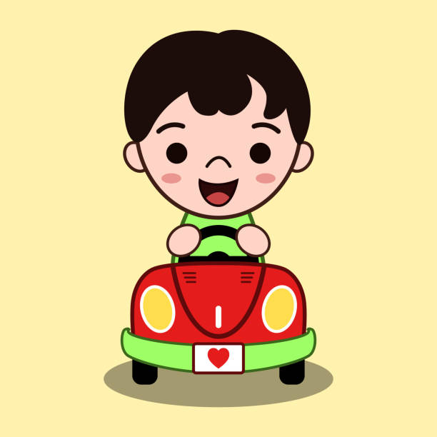 Cute Cartoon Vector Illustration Of a boy driving a convertible car. He is smiling happily. Cute Cartoon Vector Illustration Of a boy driving a convertible car. He is smiling happily. teen driving stock illustrations