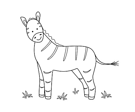 Cute cartoon zebra, coloring book for kids. Vector illustration of an African animal isolated on white.