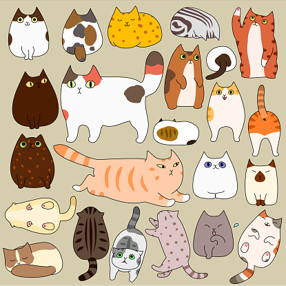 cute cats posing doodle set