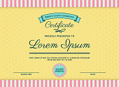 istock Cute Certificate or Diploma with Cupcake and Ice Cream Style for Bakery or Patisserie in Pink, Blue and Yellow 1399168003