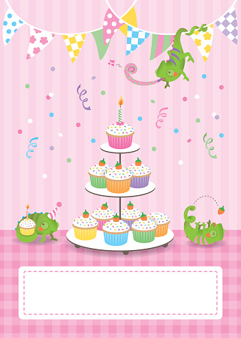 Cute chameleon birthday card girl