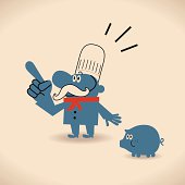 Vector illustration – Cute Chef and Pig Looking at something.
