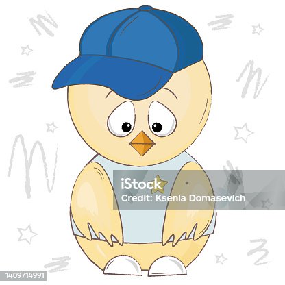 istock cute chick in a blue baseball cap 1409714991
