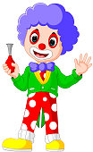illustration of cute clown holding horn