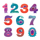A set of cute colorful monster number characters.