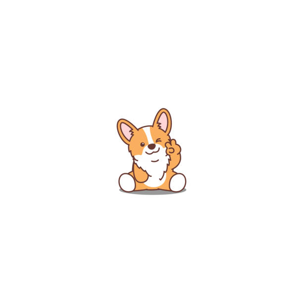 可愛的科吉小狗坐著和眨眼的眼睛卡通圖示, 向量插圖 - peace logo 幅插畫檔、美工圖案、卡通及圖標