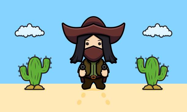 bildbanksillustrationer, clip art samt tecknat material och ikoner med cute cowboy in the desert cartoon icon illustration. - desert cowgirl