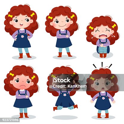 istock Cute curly red hair girl showing different emotions 923721596