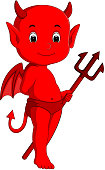 illustration of cute devil cartoon with blank sign