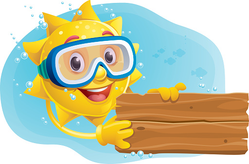 Cute Diving Cartoon Sun With Sign And Scuba Mask