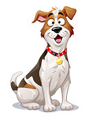 Vector illustration of a cheerful Jack Russell Terrier with its mouth open, looking at the camera, isolated on white.