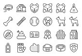 istock cute dog related icon set such as collar, pet not allowed sign, bowl, medicine, grooming equipment 1049284664