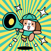 istock A cute dog wearing a baseball cap is holding a megaphone and running toward the camera 1398207196