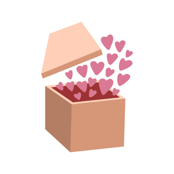 stockillustraties, clipart, cartoons en iconen met cute doodle love gift box with hearts. hand drawn vector illustration - unbox