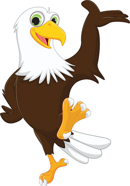 stockillustraties, clipart, cartoons en iconen met cute eagle cartoon waving hand - eagle cartoon